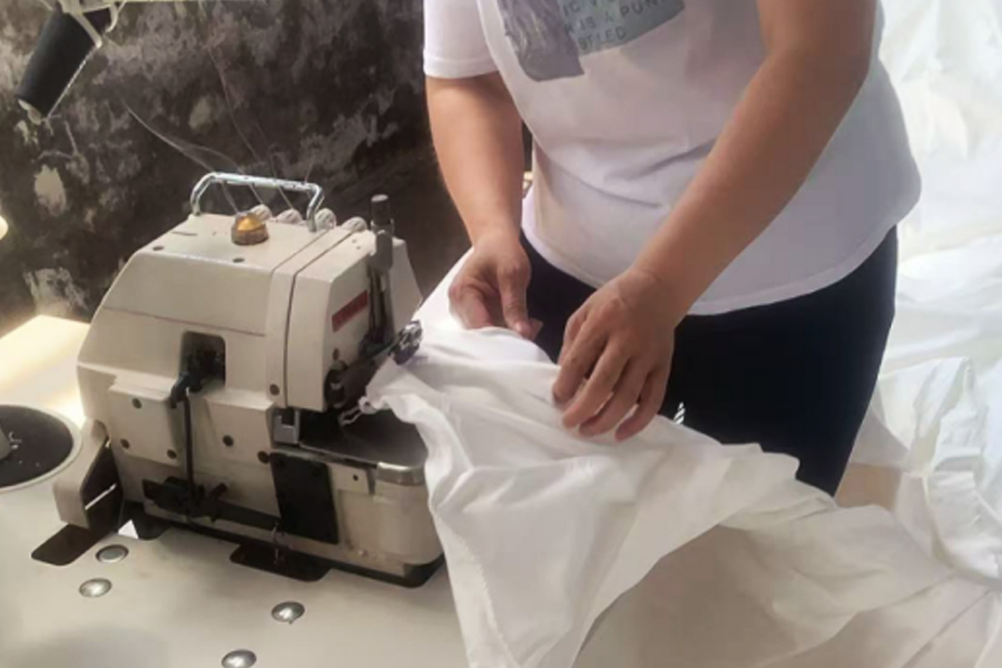 Färgning fabrik produktion-grå tyg sömnad huvud område